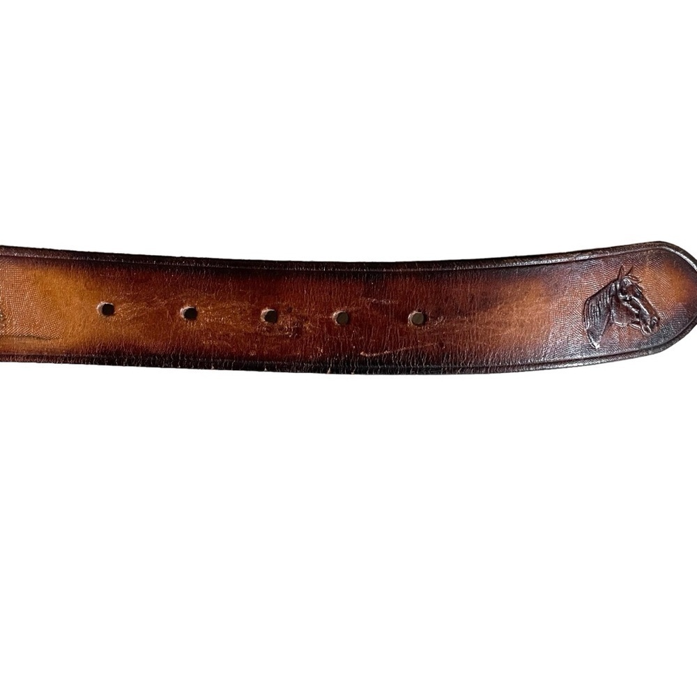 Handmade Hand Tooled Brown Leather Belt Horses Extra Small - Picture 11 of 12